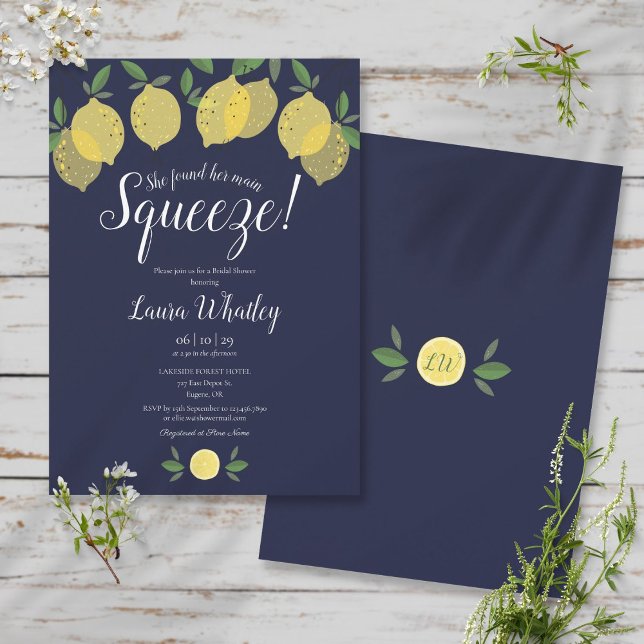 Convite Chuva de Lemons Azul Marinho Casamento (Criador carregado)