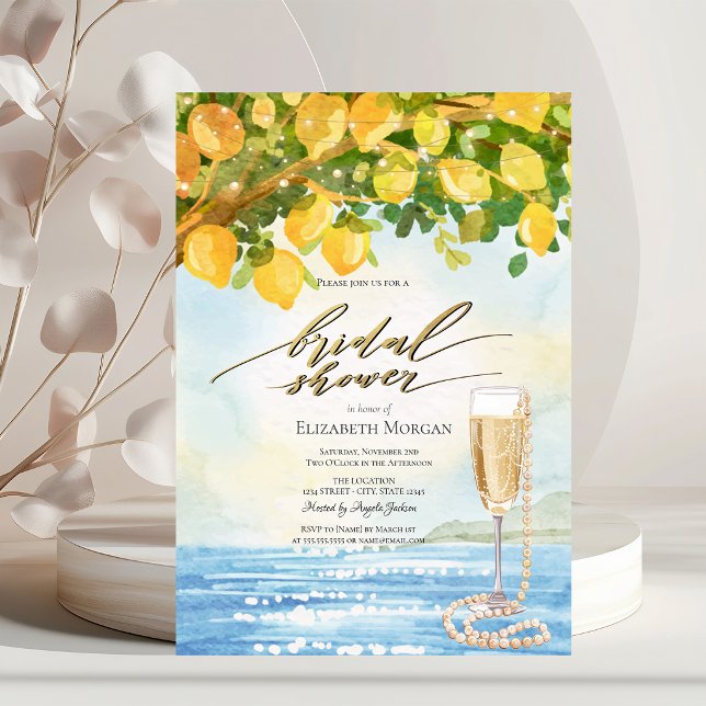 Convite Chuva de Lemons Sea Prosecco & Pérolas no Chá de N (Criador carregado)