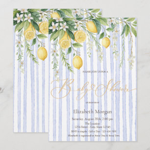 Convite Chuva de Limões Azul Listrado Baby Shower