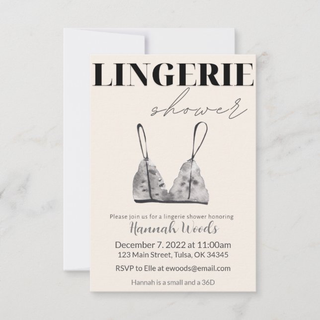 Convite Chuva de Lingerie em Aquarela Cinza (Frente)