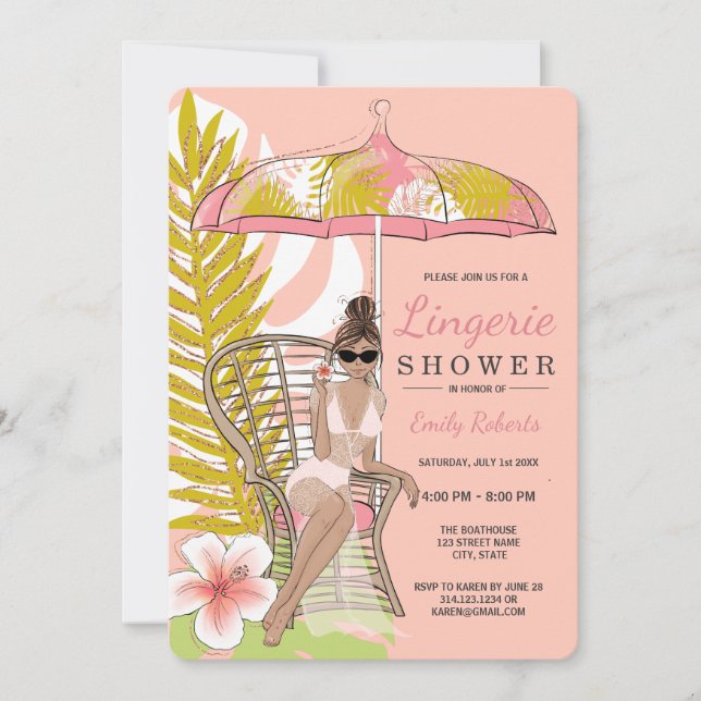 Convite Chuva de Lingerie Tropical Noiva Morena (Frente)