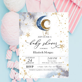 Convite Chuva de Lua Celestial, Estrelas Baby Shower