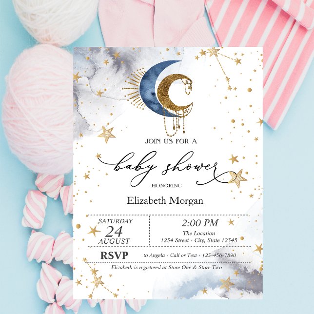Convite Chuva de Lua Celestial, Estrelas Baby Shower (Criador carregado)