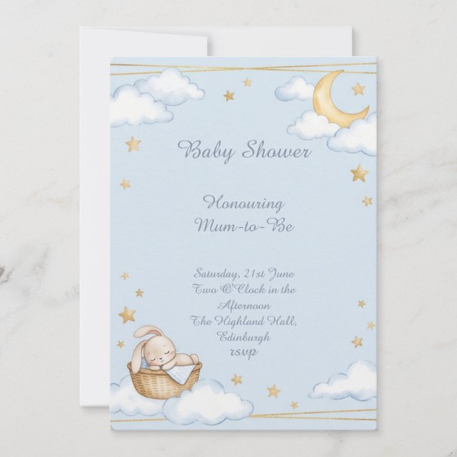 Convite Chuva de Lua e Estrelas Baby Shower (Frente)