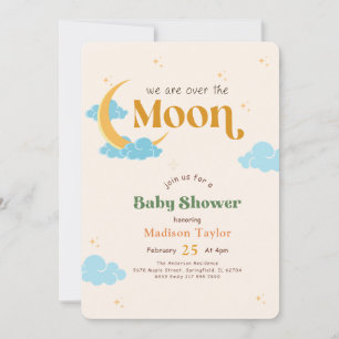 Convite Chuva de Lua e Estrelas em Aquarela Chá de Bebê Me