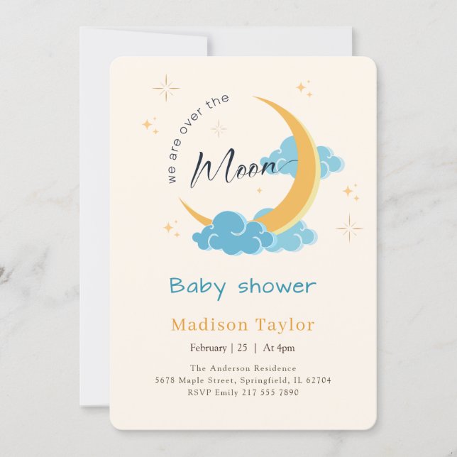 Convite Chuva de Lua e Estrelas no Céu Baby Shower (Frente)