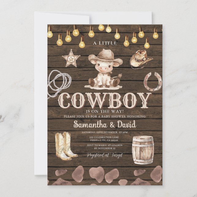 Convite Chuva de Luz Cowboy a Caminho Chuveiro de Bebê  (Frente)