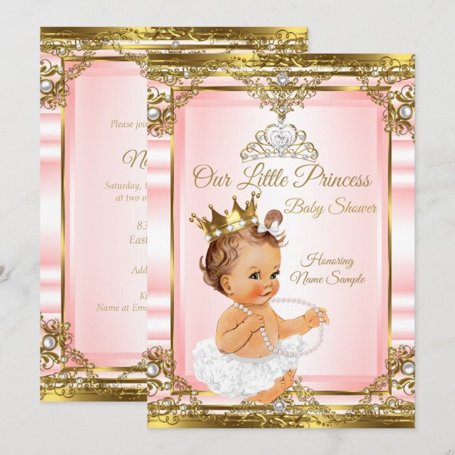 Convite Chuva de Luz para Chá de Bebê Princesa Pérola Bran (Frente/Verso)