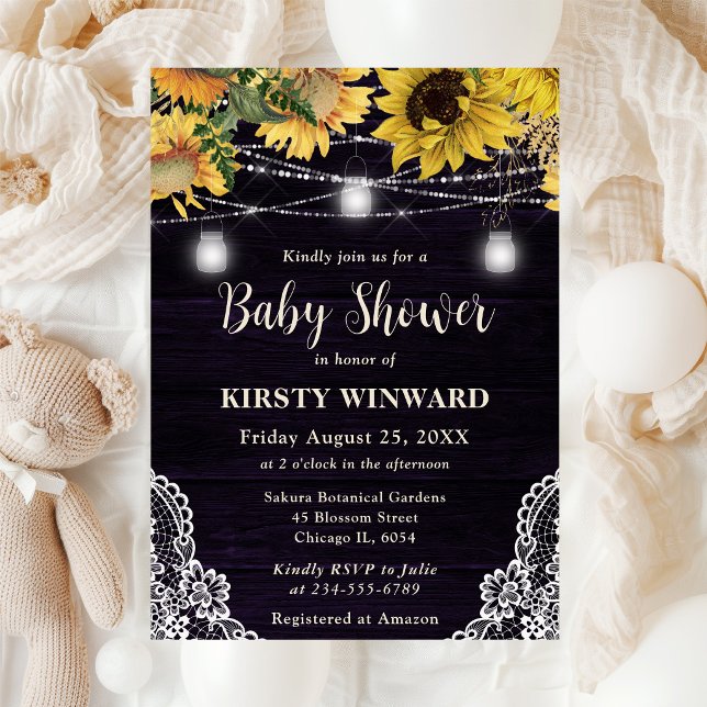 Convite Chuva de Luzes de Girassóis Rústicos e Potes de Pe (Criador carregado)