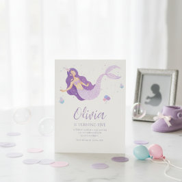 Convite Chuva de Mermaid Roxa Sob o Mar Baby Shower
