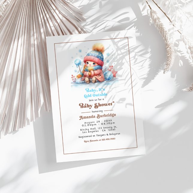 Convite Chuva de Mocha "Está Frio Lá Fora!" Chá de Bebê (Mocha Mousse "Baby It’s Cold Outside!" Baby Shower Invitation)
