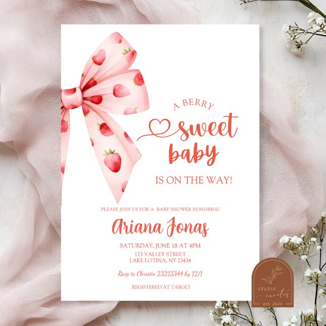 Convite Chuva de morango doce baby shower  (Criador carregado)