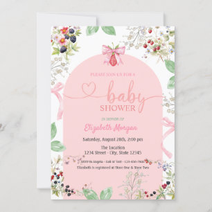 Convite Chuva de Morango em Aquarela para Baby Shower