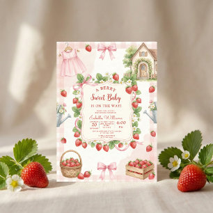 Convite Chuva de morango para baby shower Primeira Baga Do