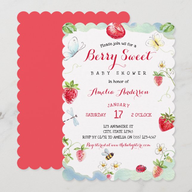 Convite Chuva de Morangos Baby Shower (Frente/Verso)
