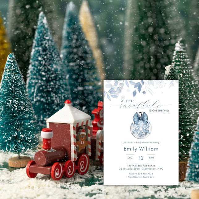 Convite Chuva de neve azul ornamento de bebê tema de inver (Blue Winter Little Snowflake Ornament Baby Shower Invitation)