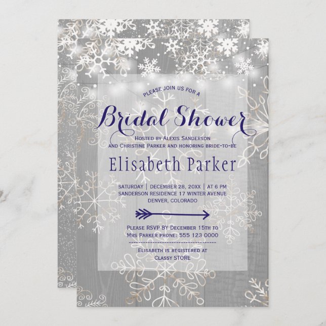 Convite Chuva de neve branca de inverno noivado (Frente/Verso)