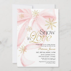 Convite Chuva de Neve com Laço Rosa Baby Shower de Inverno