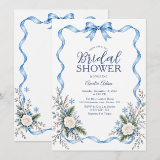 Convite Chuva de Neve de Fita Azul Floral Noiva