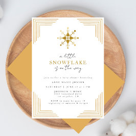 Convite Chuva de Neve Infantil Minimalista Elegante Dourad