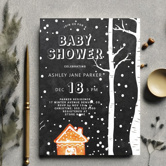 Convite Chuva de neve no bosque de inverno baby shower (Criador carregado)