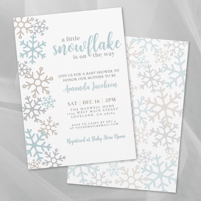 Convite Chuva de Neve Pequena Festa de Bebê de Inverno (Little Snowflake Winter Baby Shower Invitation)
