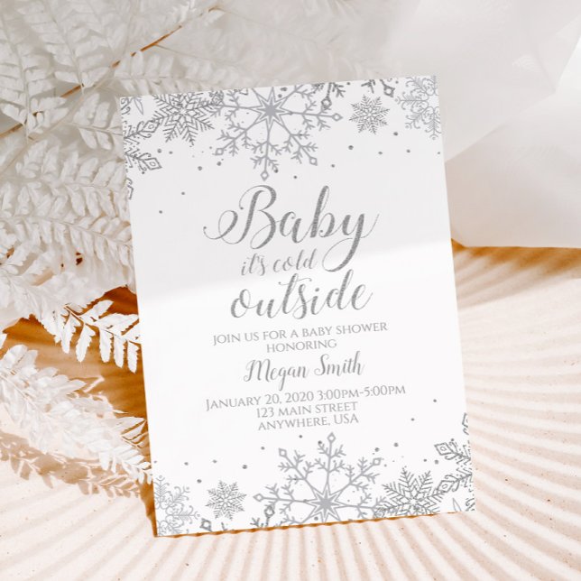 Convite Chuva de Neve Prata Brilho Baby Shower (Criador carregado)