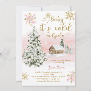 Convite Chuva de Neve Rosa Baby Shower