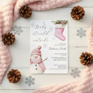 Convite Chuva de Neve Rosa “Bebê Está Frio Lá Fora” Chamad