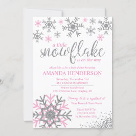 Convite Chuva de Neve Rosa de Inverno Baby Shower