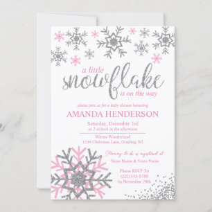 Convite Chuva de Neve Rosa de Inverno Baby Shower