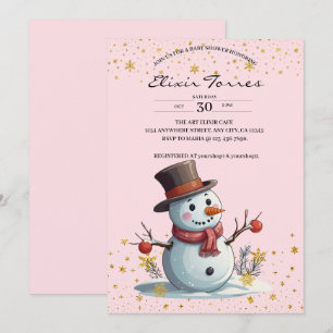 Convite Chuva de Neve Rosa e Dourada Chuveirinho de Bebê