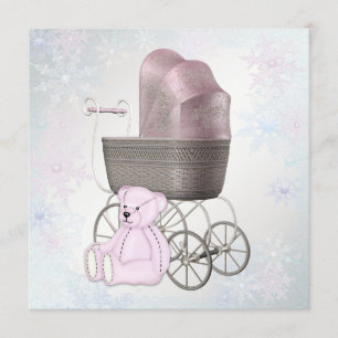Convite Chuva de Neve Rosa Festa de Bebê Tema Inverno Mági