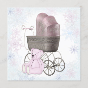 Convite Chuva de Neve Rosa Festa de Bebê Tema Inverno Mági