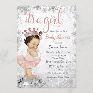 Convite Chuva de Neve Rosa Princesa Menina Baby Shower