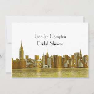 Convite Chuva de Noiva 01 Etched Wht NYC Skyline Dourado