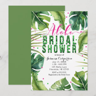 Convite CHUVA DE NOIVA ALOHA Folhas Tropicais Rosa & Verde