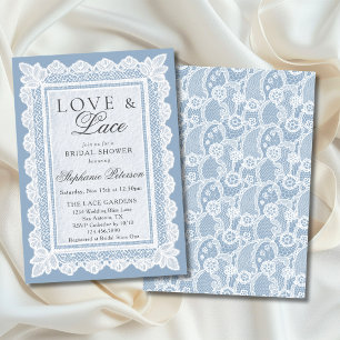 Convite Chuva de Noiva Amor e Renda Azul Vintage