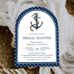 Convite Chuva de Noiva Âncora Arco Azul Marinho Náutico