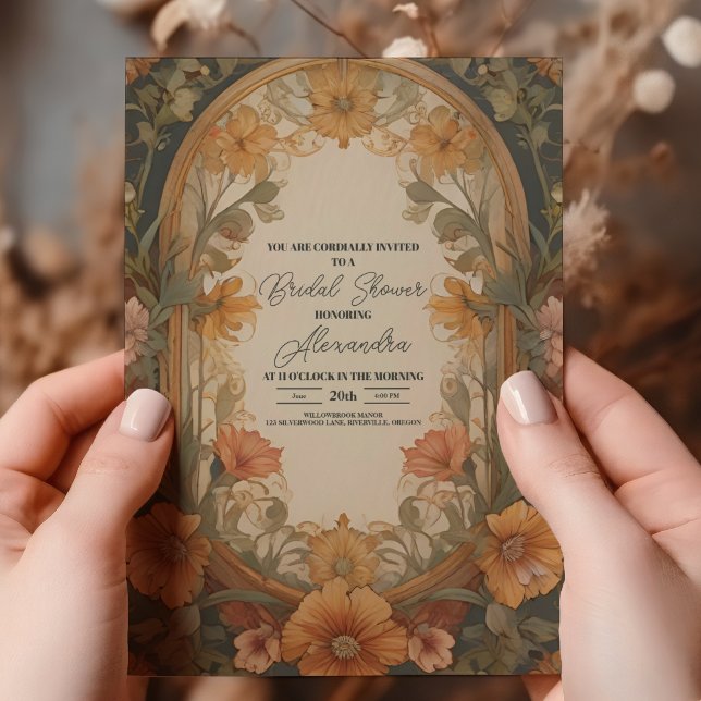 Convite Chuva de Noiva Antiga Arte Nova Floral (Criador carregado)