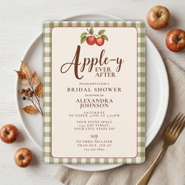 Convite Chuva de Noiva Appley Ever After Gingham Outono (Criador carregado)