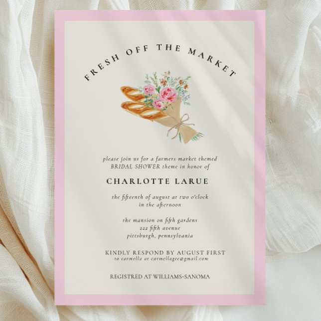 Convite Chuva de Noiva Aquarela Fresca do Mercado (Fresh off the Market Waterolor Bridal Shower Invitation - Pink )