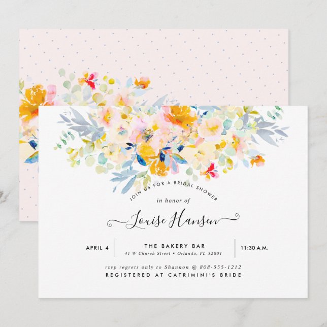 Convite Chuva de Noiva, Aquarela Midsummer Blush Cream (Frente/Verso)
