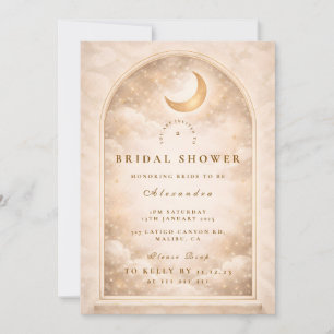 Convite Chuva de Noiva Arco da Lua Dourada Celestial