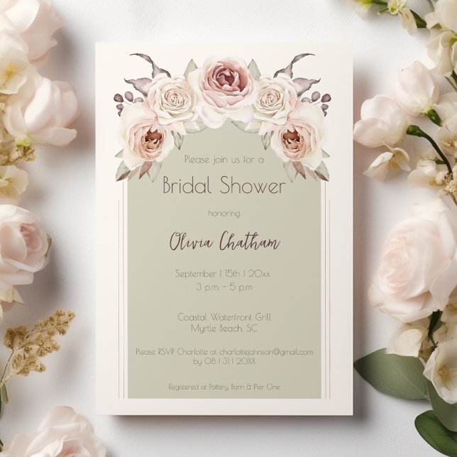 Convite Chuva de Noiva Arco de Rosas Boêmias (Bohemian Rose Arch Bridal Shower Invitation)