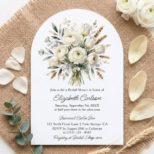 Convite Chuva de Noiva Arco de Trigo Seco Floral Branco Bo