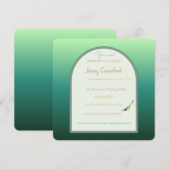 Convite Chuva de Noiva Arco Verde Esmeralda Elegante (Frente/Verso)