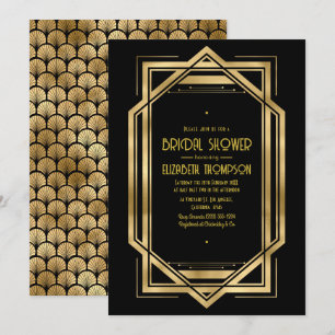Convite Chuva de Noiva Art Déco em Preto e Dourado