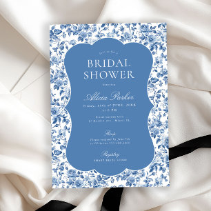 Convite Chuva de noiva azul branca em estilo chinoiserie