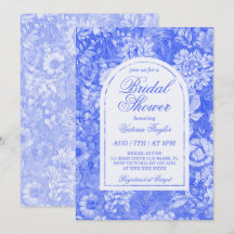Chuva de Noiva Azul Cobalto com Floral em Chinoise